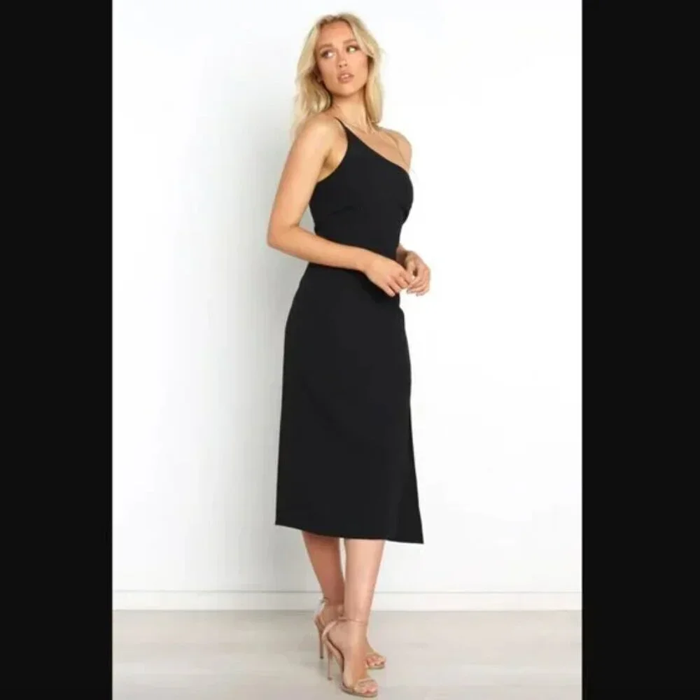 Petal & Pup Xiomar Black One Shoulder Midi Dress 6 - Picture 4 of 10